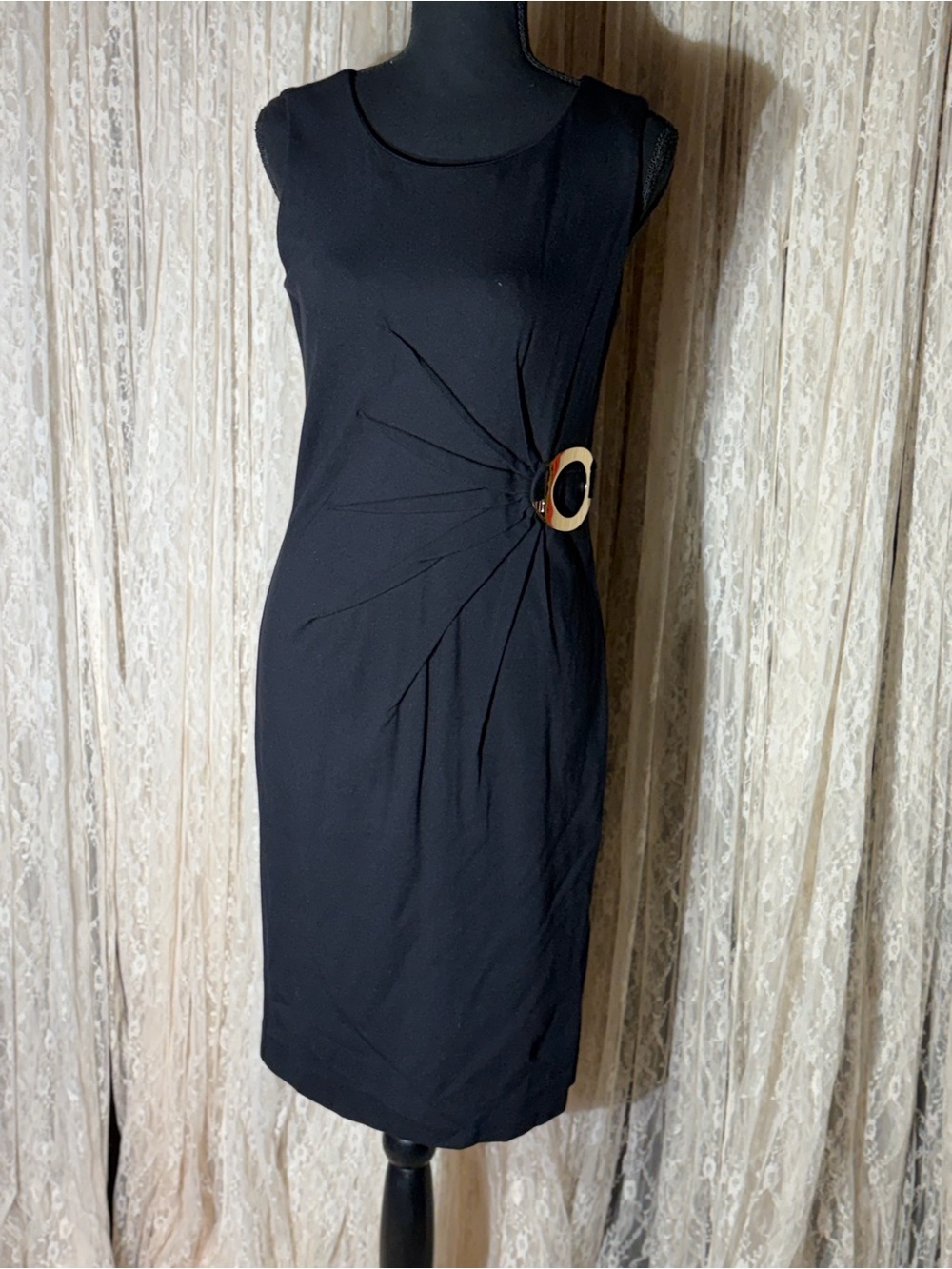 Alfani Black Sleeveless Midi Dress with Decorative Side Buckle